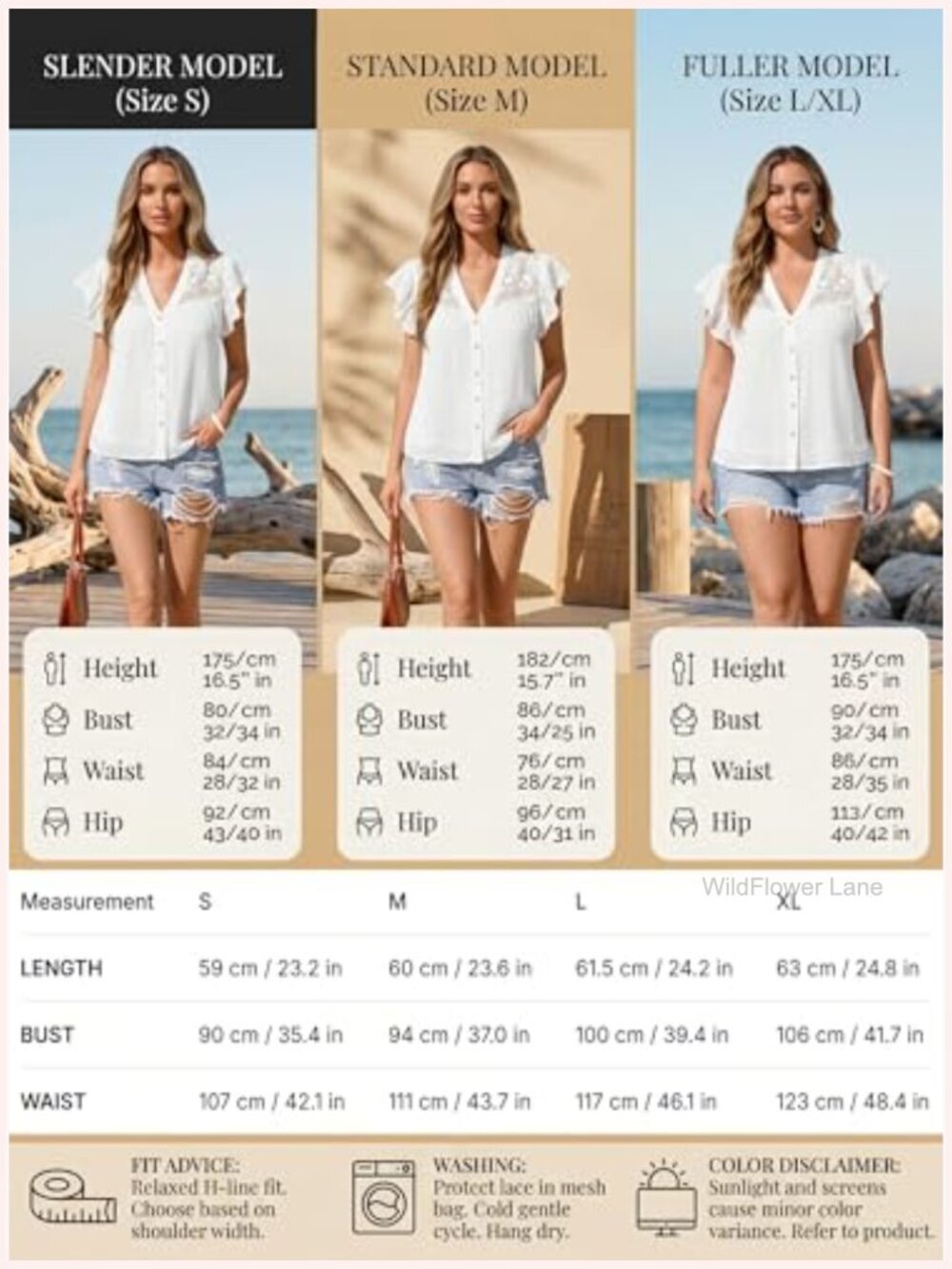 Ruffle Sleeve Lace Top V Neck Button Down Blouse Spring Summer - Picture 6 of 7